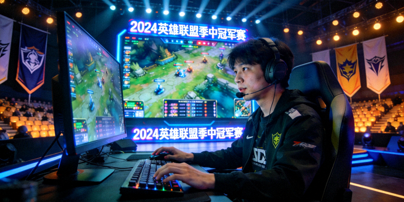 英雄联盟季中冠军赛比赛现场 - 选手激烈对战画面